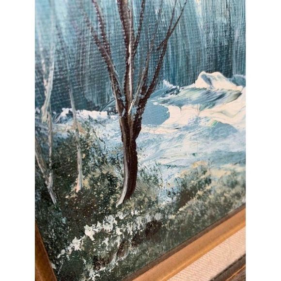 𝅺UNKNOWN Artist Oil Painting Beautiful Snowy Mountain Forest Landscape - Picture 10 of 10